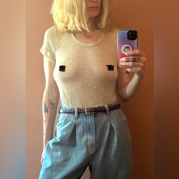 Maryam Nassir Zadeh Cream Sheer Tee - Picture 2 of 7